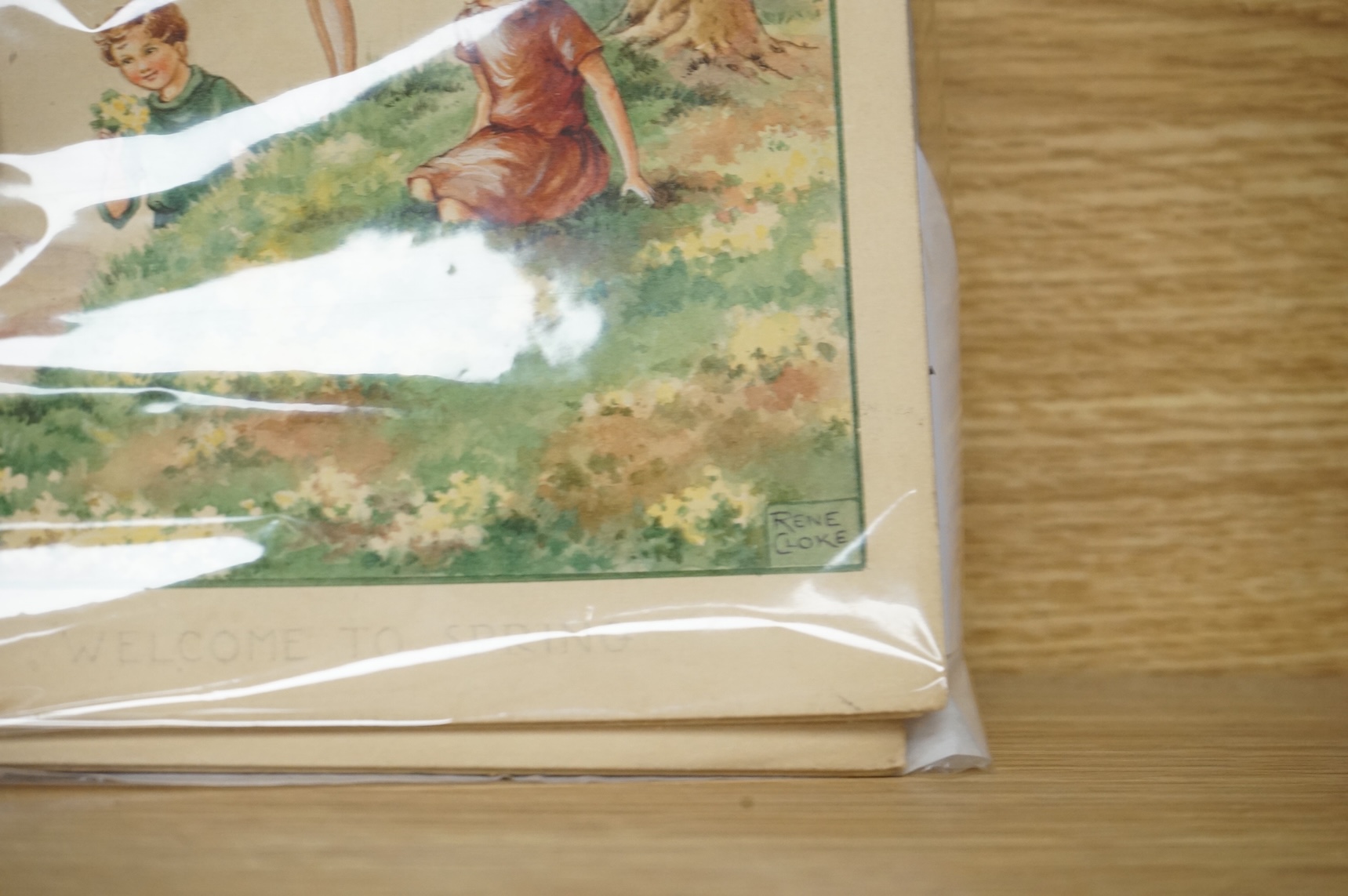 Rene Cloke (1904-1995), set of six original watercolours for children's postcard designs, Country Days to include Fog in the Valley, Spring Babies and Summer Noon, each signed, unframed, 21 x 13cm